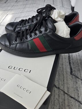 Gucci Black Leather Ace Sneakers